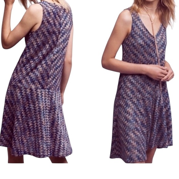 Anthropologie Maeve Westwater Zig Zag Drop Waist Dress Size Medium - Picture 6 of 11